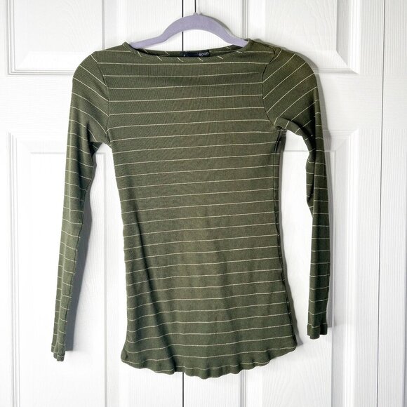 Soon Maternity Dark Green Striped Long Sleeve Ribbed Top Women's Size Small S - Picture 1 of 7